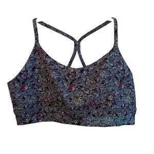 Reebok Girls Sports Bra NEW Grey Multicolor Fitted Stretch Racerback Large 10/12